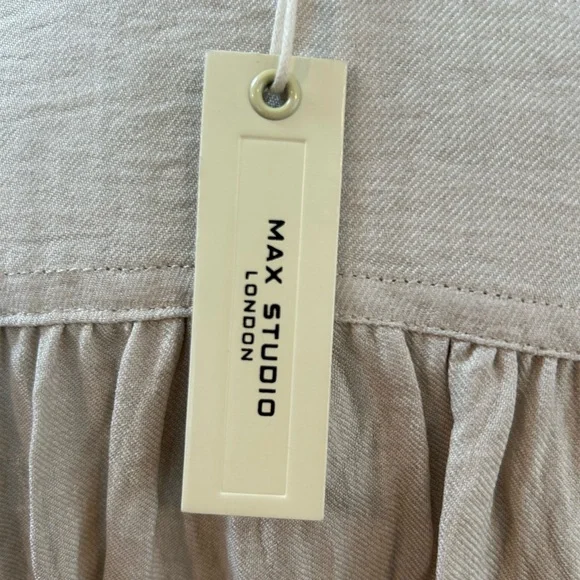 Max Studio Belted Shirt Dress Beige Linen Look Short Sleeve XL NWT - Picture 3 of 9